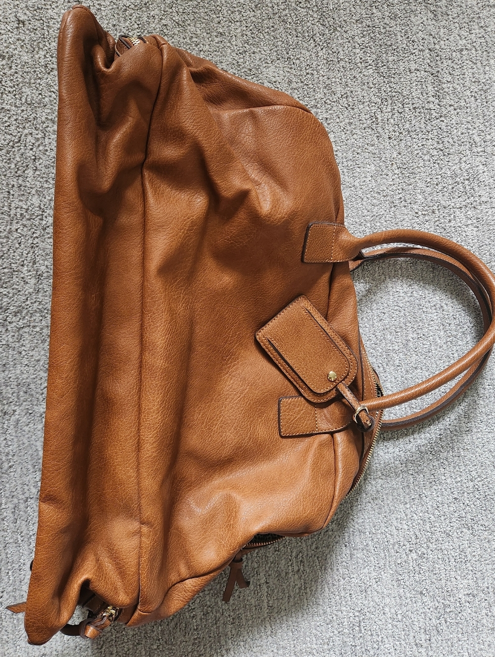 Sole Society Cassi Cognac Brown Vegan Leather Weekender Duffel Bag